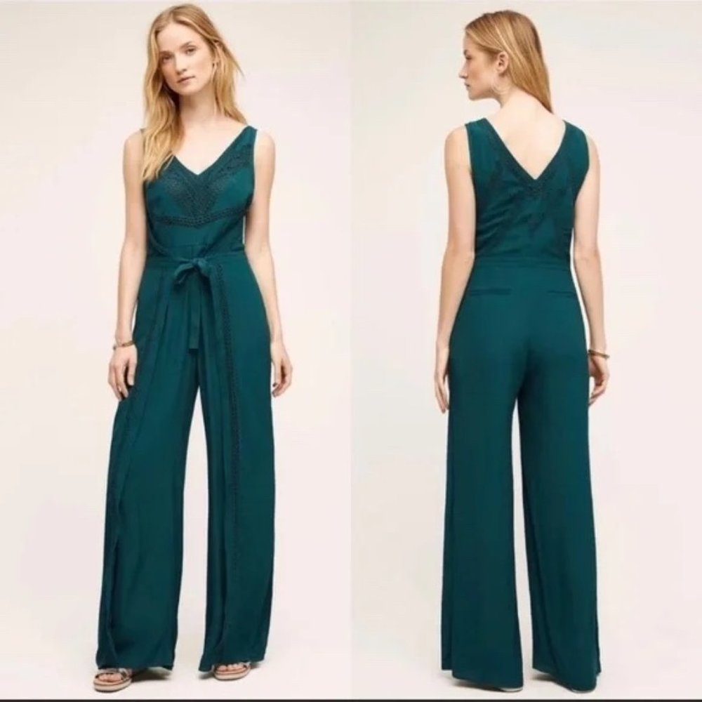 Anthropologie Elevenses Teal Jumpsuit